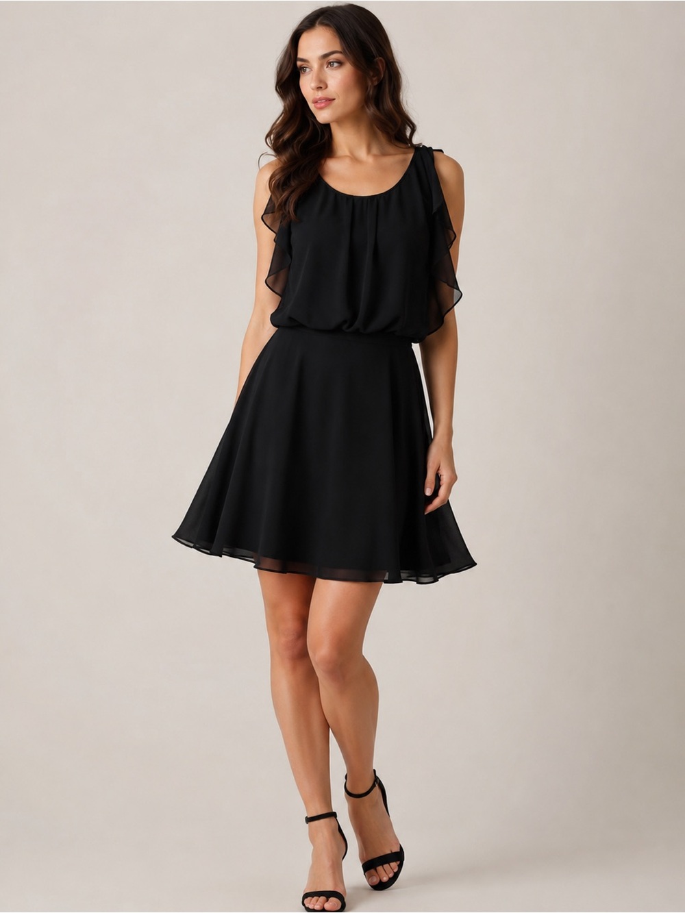 Matisse Black Chiffon Blouson Fit & Flare Mini Dress